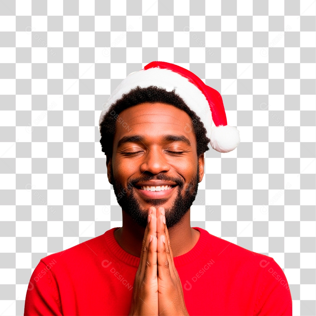 Homem com Gorro de Papai Noel PNG Transparente