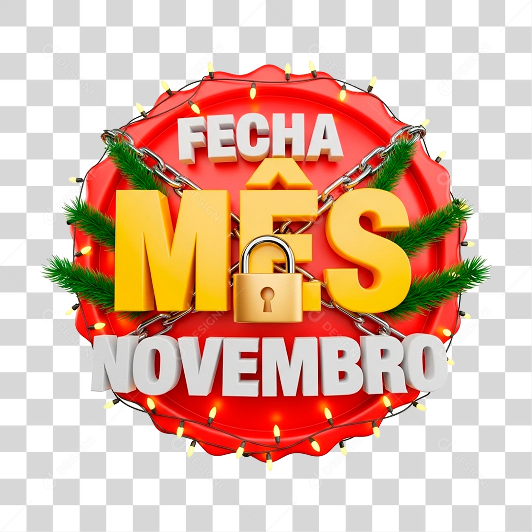 Selo 3D Fecha Mês de Novembro PNG Transparente