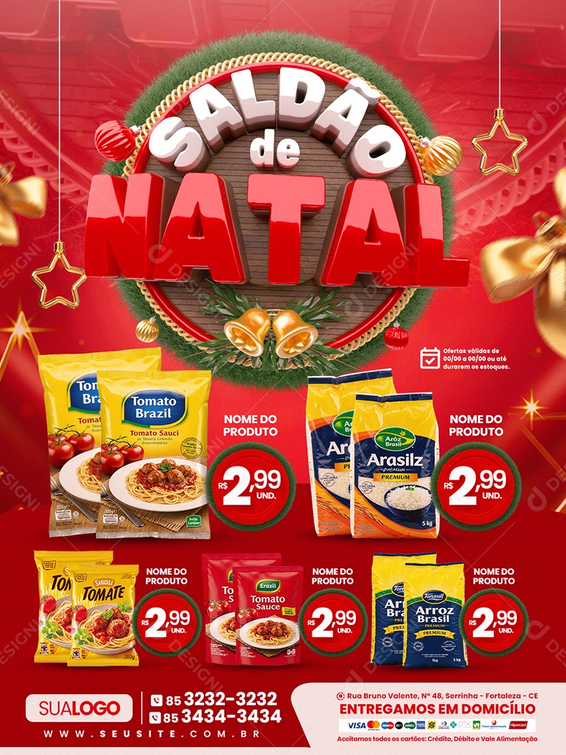 Tabloide Supermercado Saldão de Natal Extrato de Tomate Arroz Social Media PSD Editável