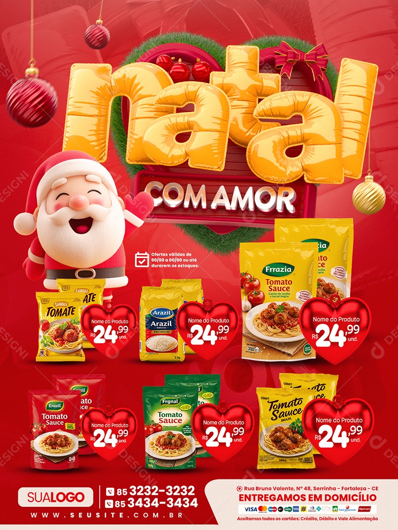 Tabloide Supermercado Natal com Amor Extrato de Tomate Arroz Social Media PSD Editável