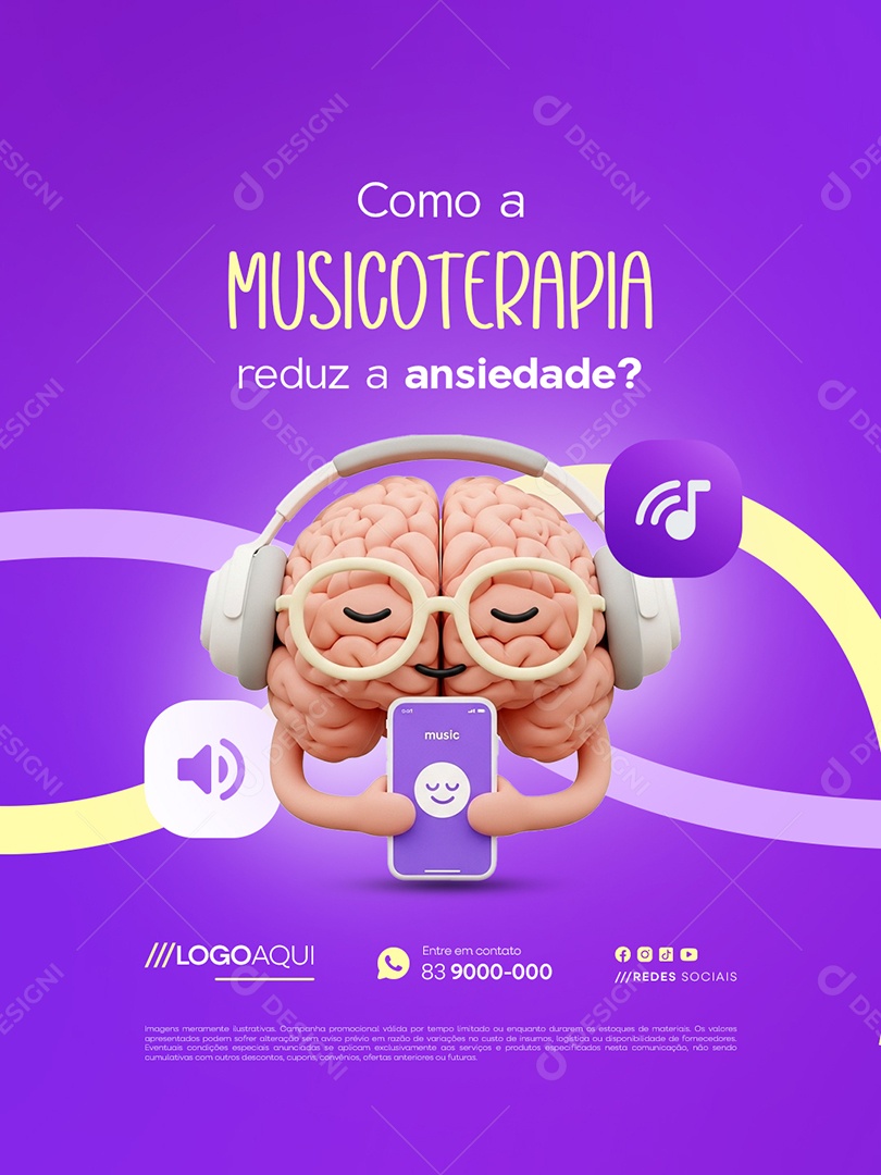 Como a Musicoterapia Reduz a Ansiedade Social Media PSD Editável