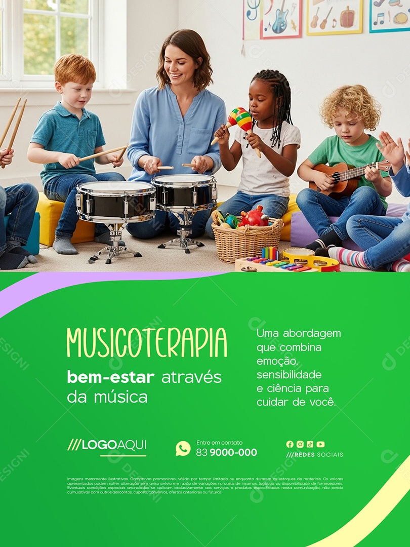 Musicoterapia Bem Estar Através da Música Social Media PSD Editável