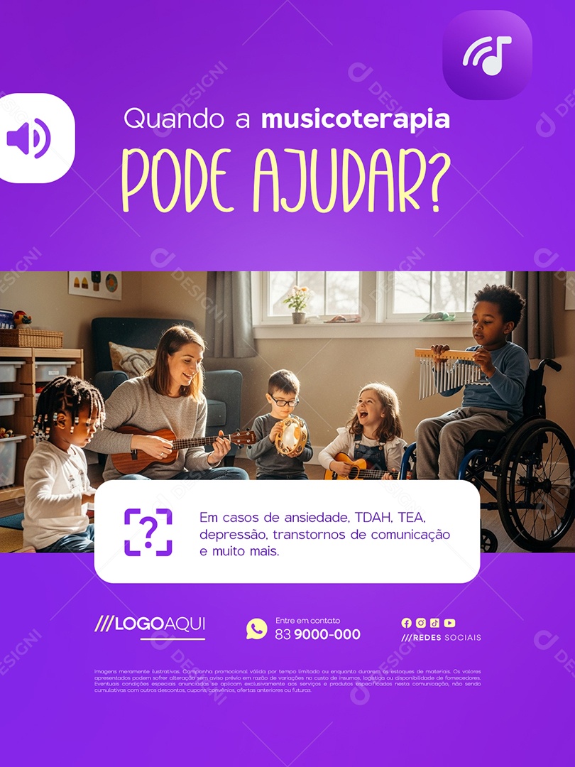 Quando a Musicoterapia Pode Ajudar Social Media PSD Editável
