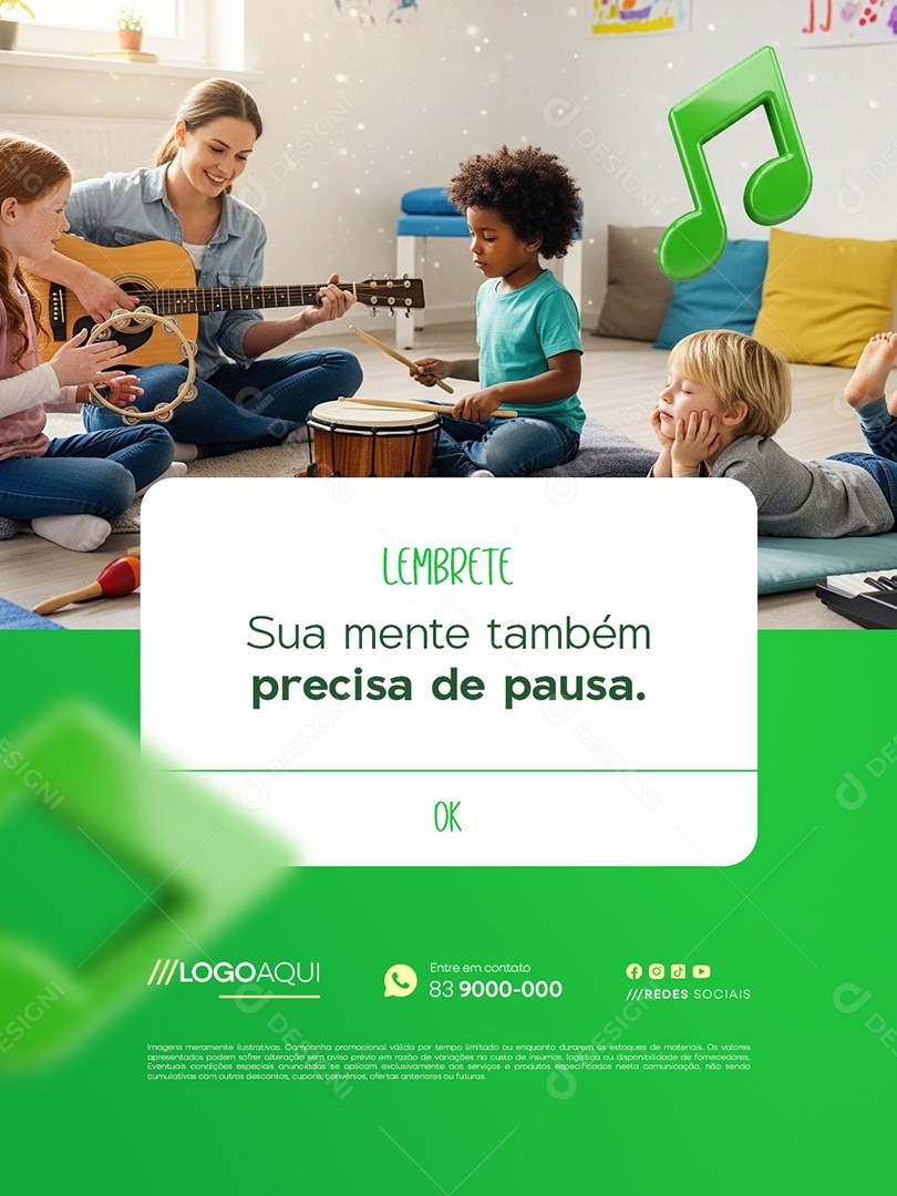 Musicoterapia Lembrete Sua Mnete Também Social Media PSD Editável