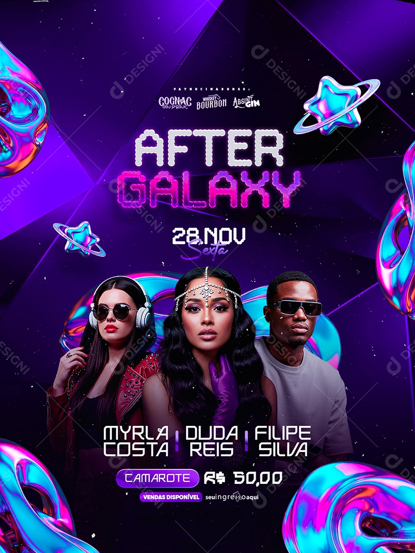 Flyer Próximos Shows After Galaxy Social Media PSD Editável