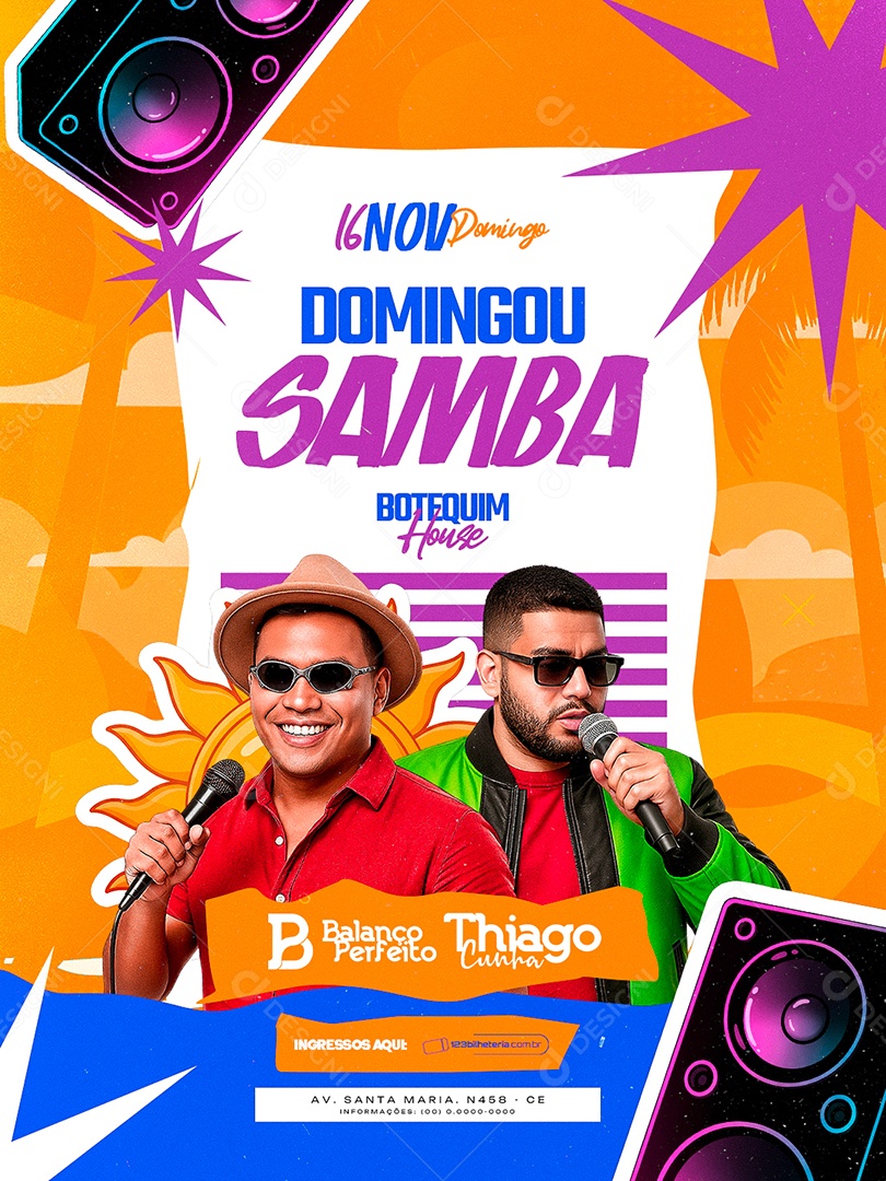 Flyer Próximos Shows Domingou Samba Social Media PSD Editável