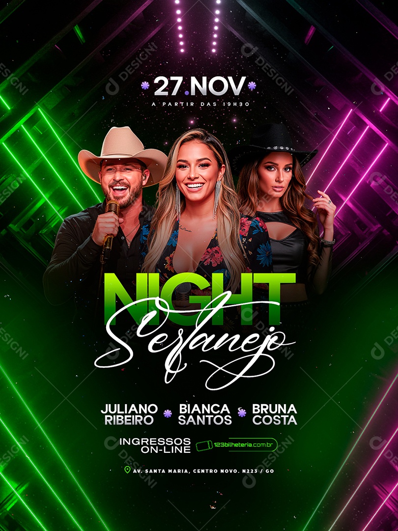 Flyer Próximos Shows Night Sertanejo Social Media PSD Editável