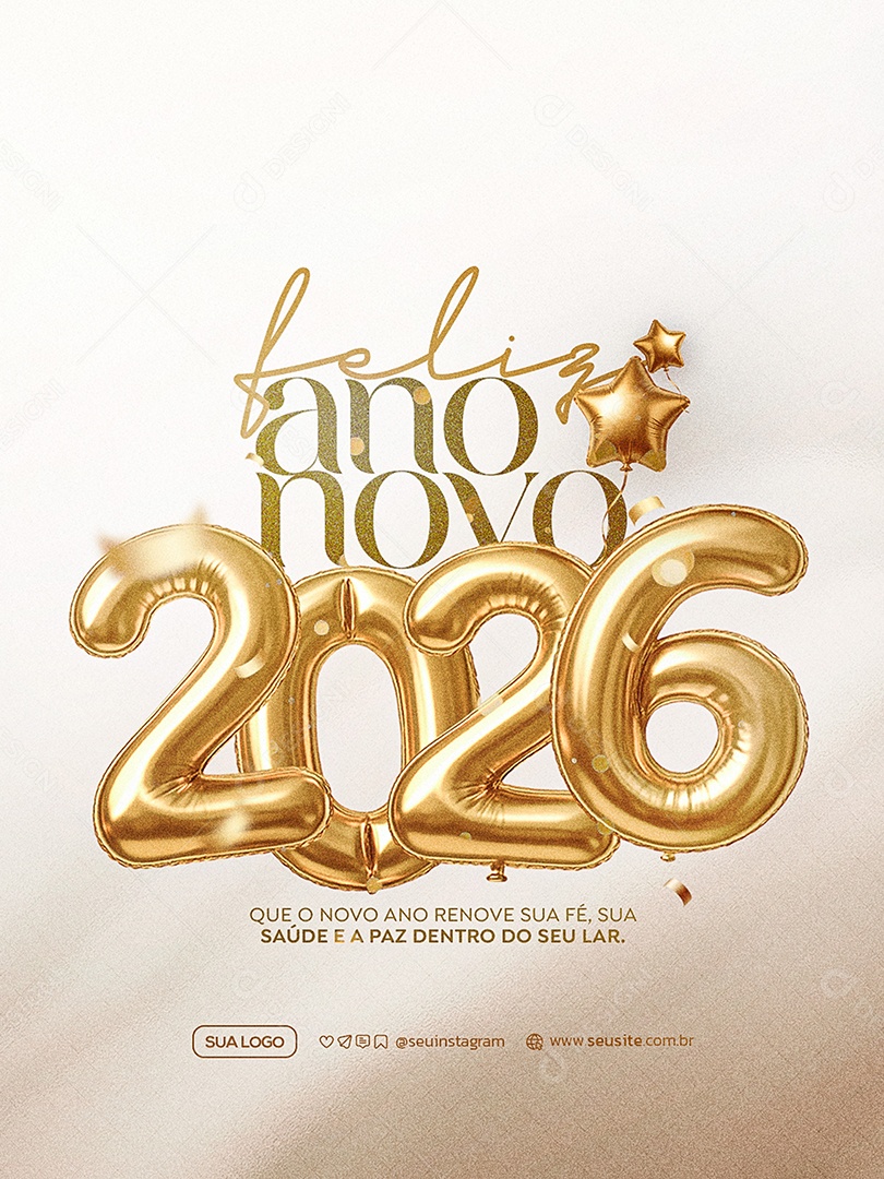 Feliz Ano Novo 2026 01 de Janeiro Social Media PSD Editável