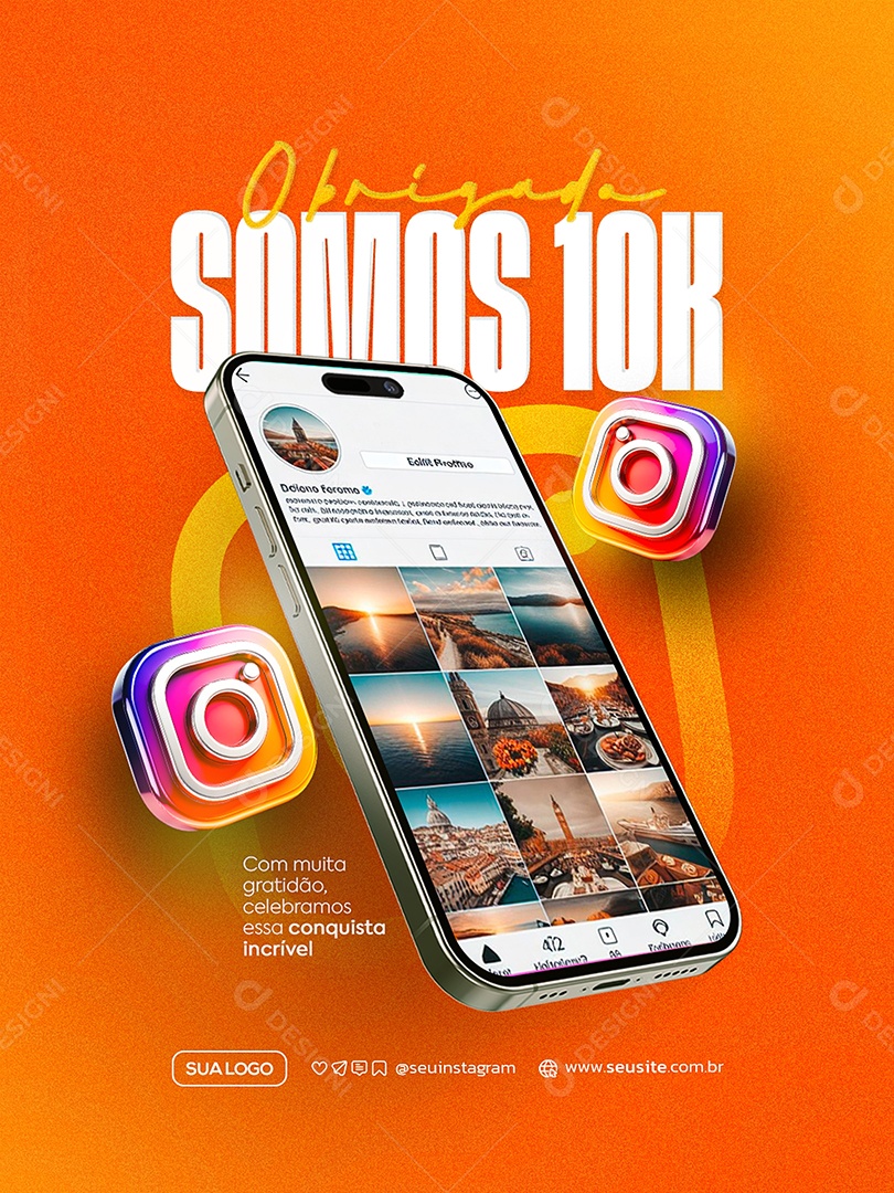 Obrigado Somos 10K No Instagram Obrigado Social Media PSD Editável