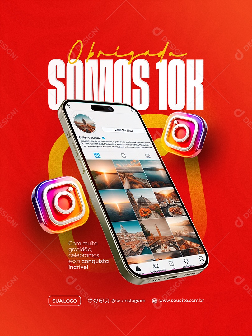 Obrigado Somos 10K No Instagram Obrigado Social Media PSD Editável