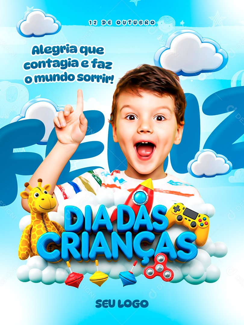 Arte Dia Das Crianças Com Menino Feliz PSD Editável