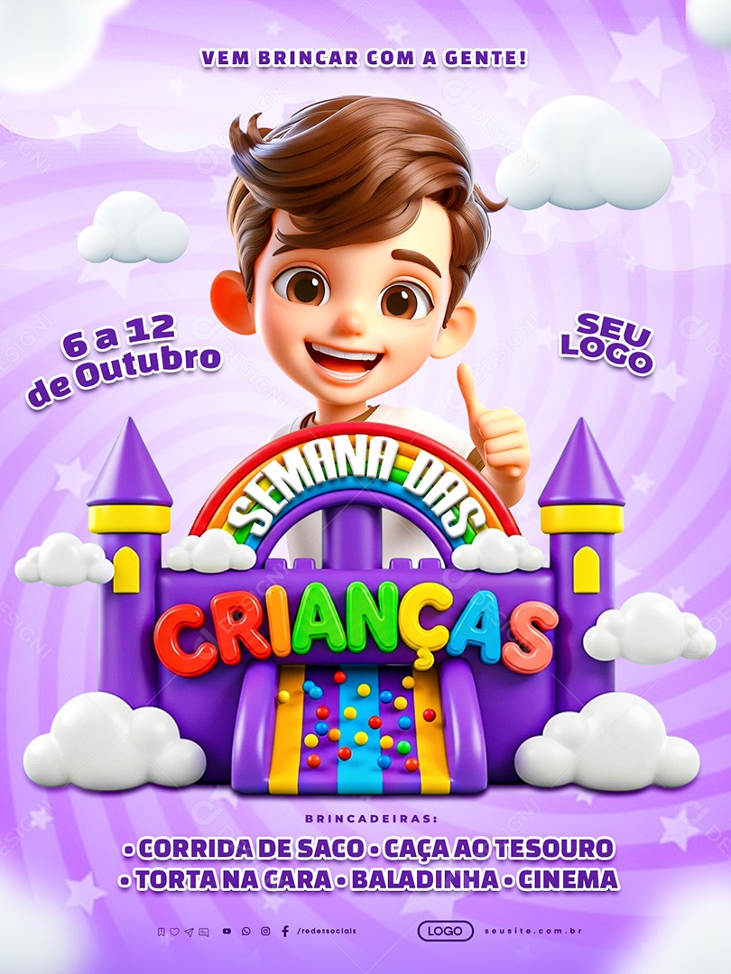 Arte Semana Das Crianças Com Castelo Inflável PSD Editável