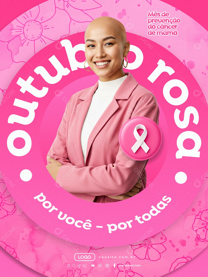 Arte Outubro Rosa Conscientização Do Câncer De Mama PSD Editável