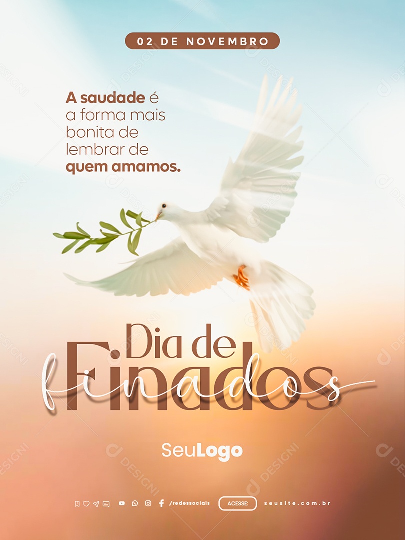 Arte Dia De Finados Com Pomba Da Paz PSD Editável