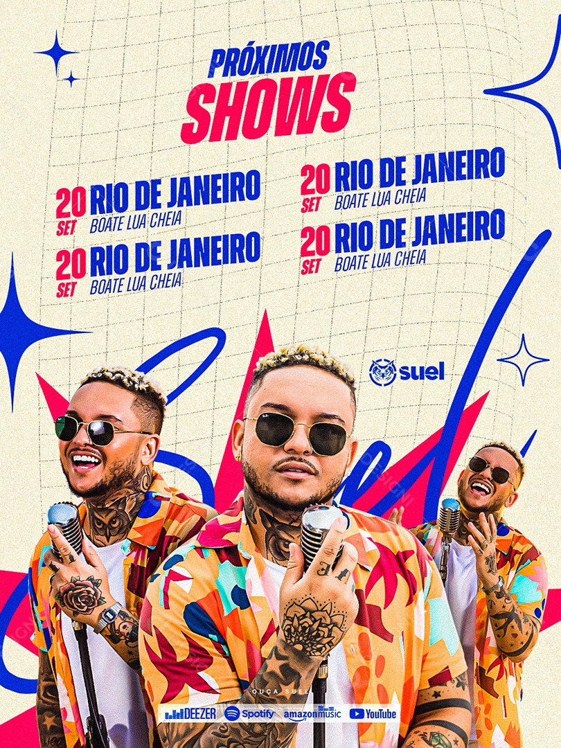 Social Media Próximos Shows Cantor Suel Destaque Colorido PSD Editável