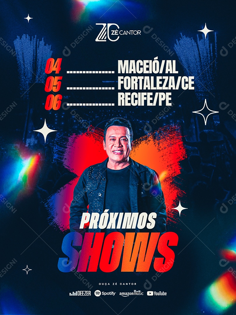 Social Media Próximos Shows Zé Cantor Fundo Azul Destaque PSD Editável