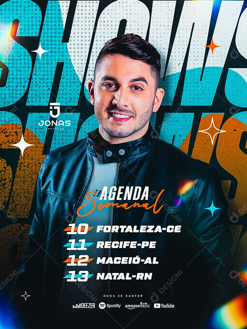 Social Media Agenda Semanal Jonas Esticado Música Shows PSD Editável