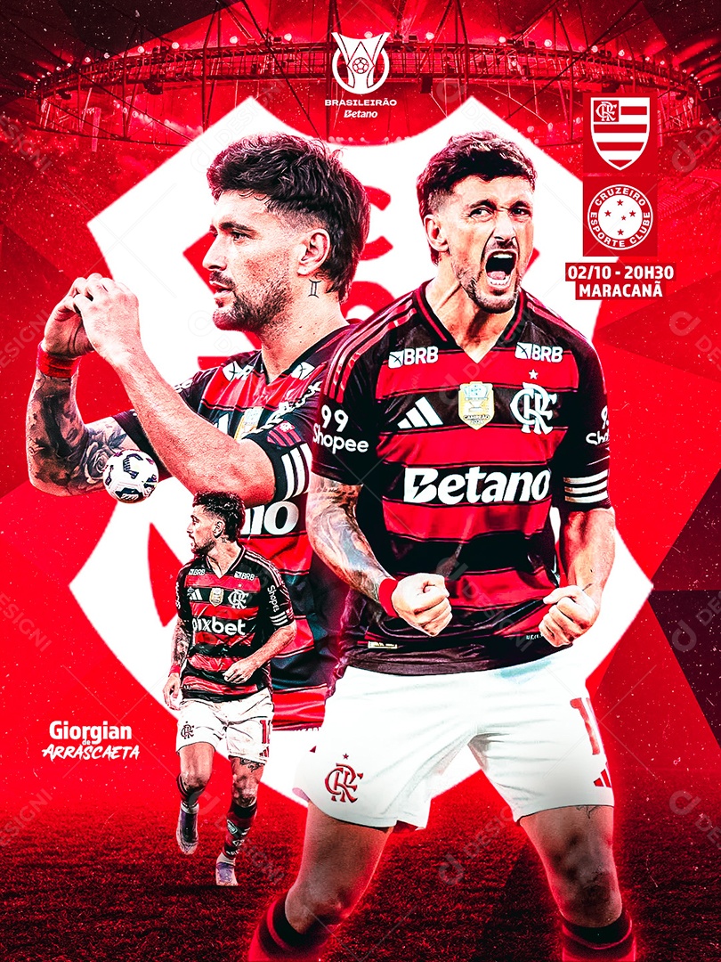 Social Media Flamengo Jogador Destaque Confronto Cruzeiro PSD Editável