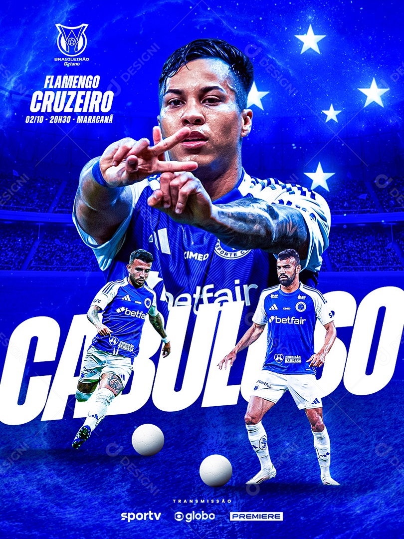 Social Media Cruzeiro Jogadores Destaque Confronto Flamengo PSD Editável