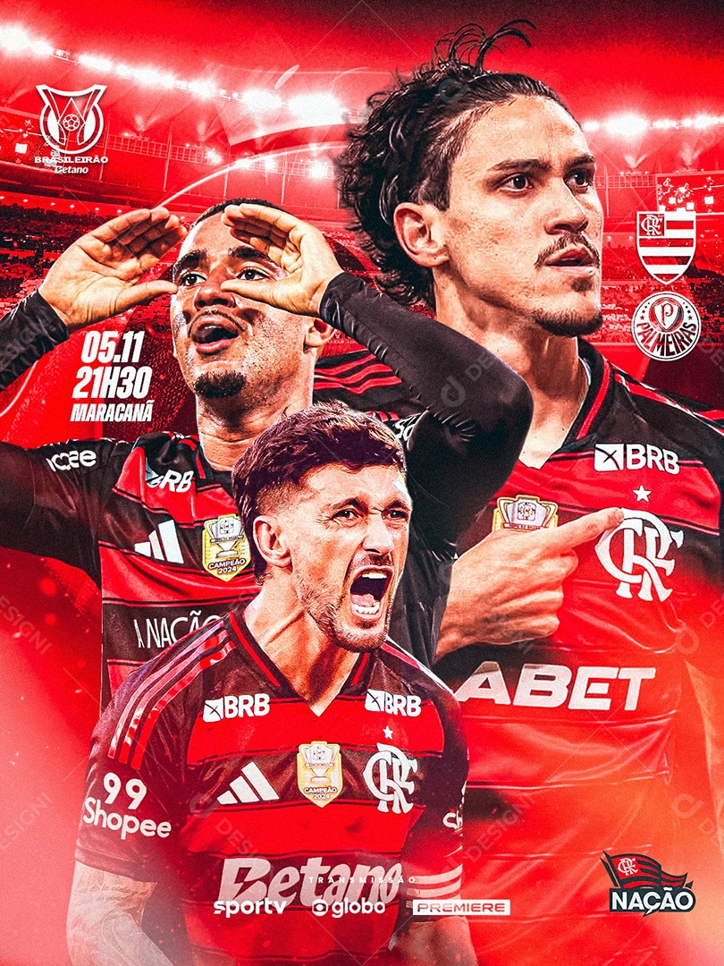 Social Media Flamengo Jogadores Destaque Confronto Palmeiras PSD Editável