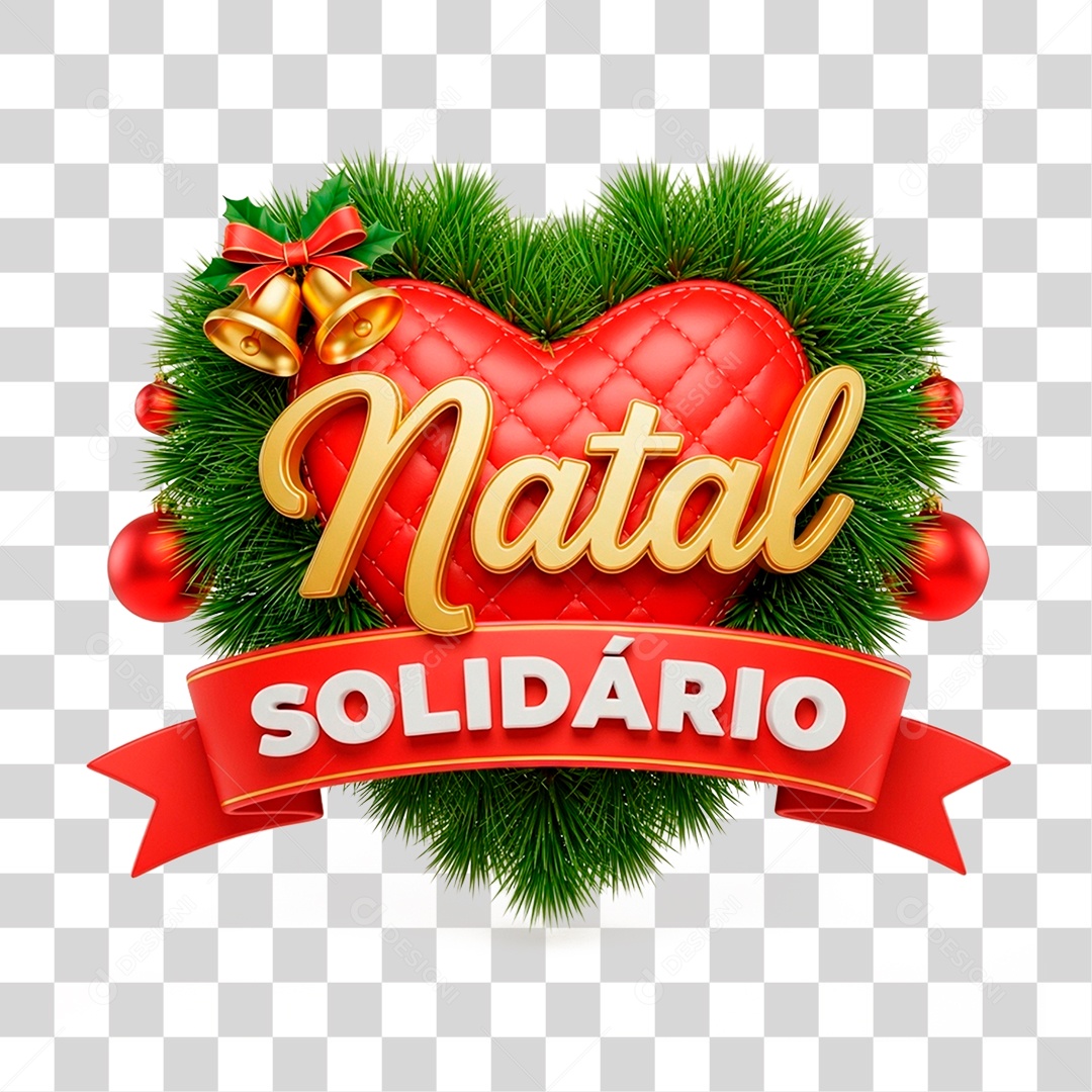 Selo 3D Natal Solidário Composição PNG Transparente