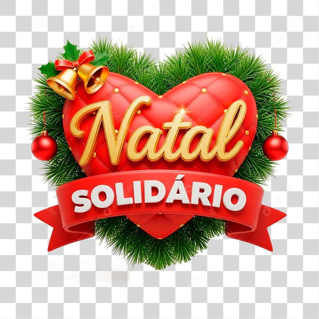 Selo 3D Natal Solidário Composição PNG Transparente