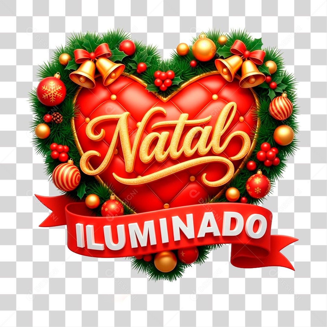 Selo 3D Natal Iluminado Composição PNG Transparente