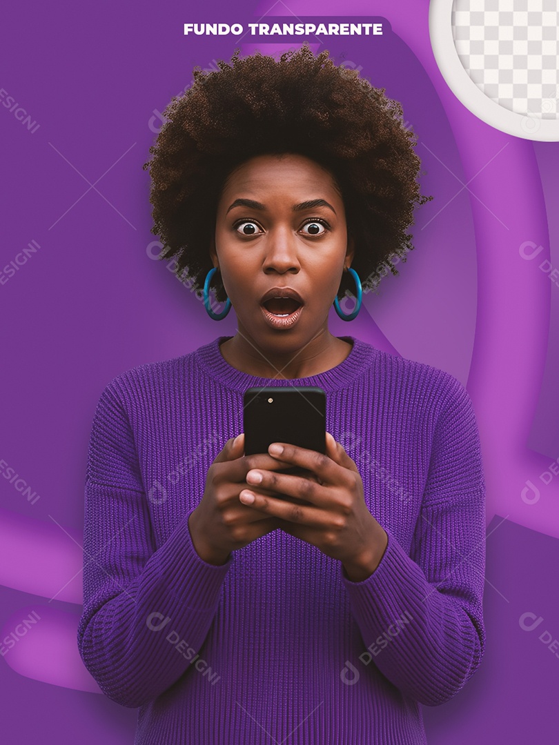 Modelo Morena Segurando Celular Publicidade Digital PSD