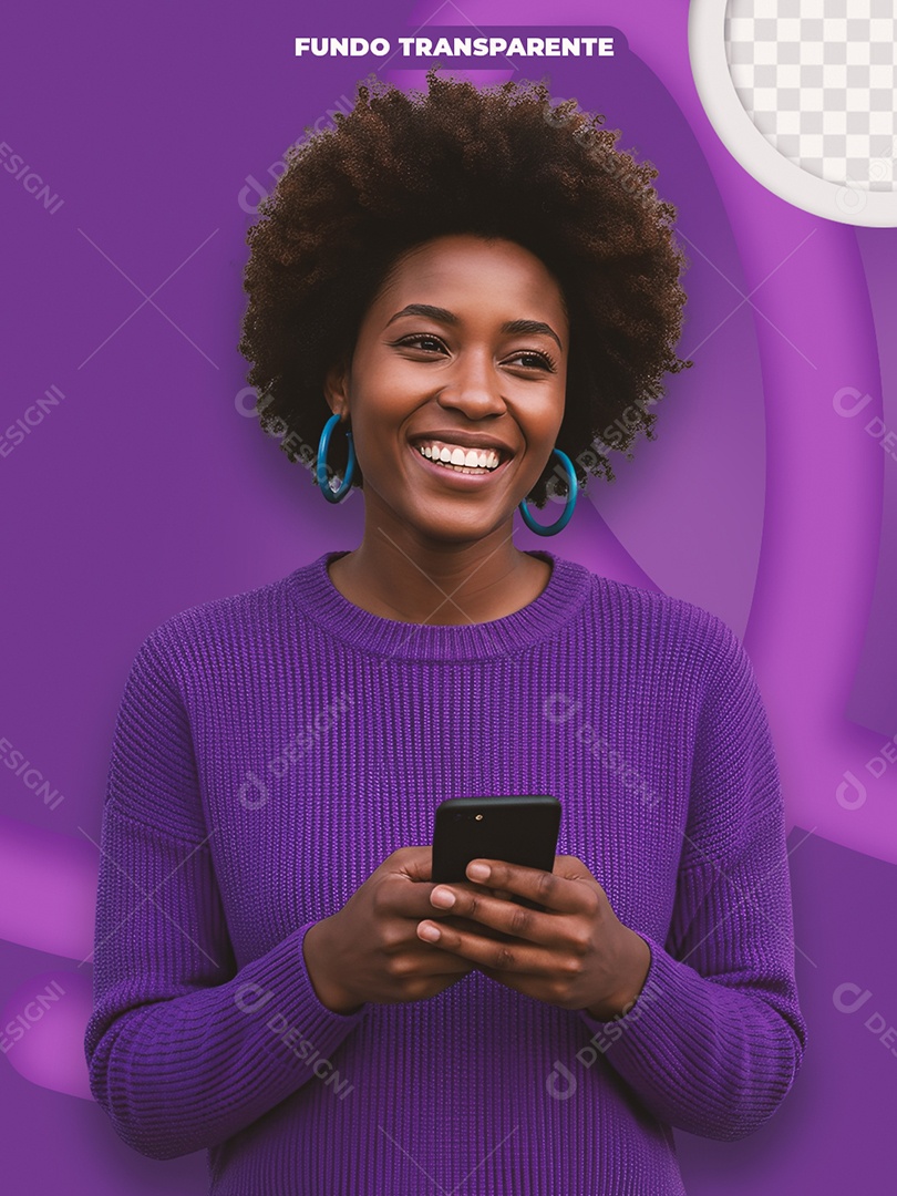 Modelo Morena Segurando Celular Publicidade Digital PSD