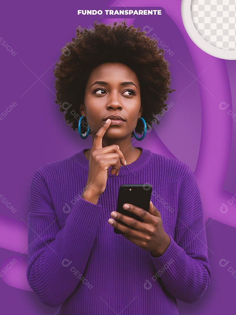 Modelo Morena Segurando Celular Publicidade Digital PSD