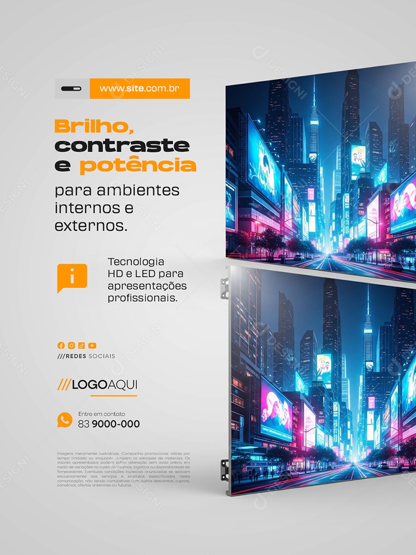 Telão Locação Brilho Contraste e Potência Social Media PSD Editável