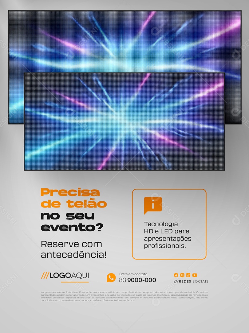 Telão Locação Precisa de Telão no Seu Evento Social Media PSD Editável