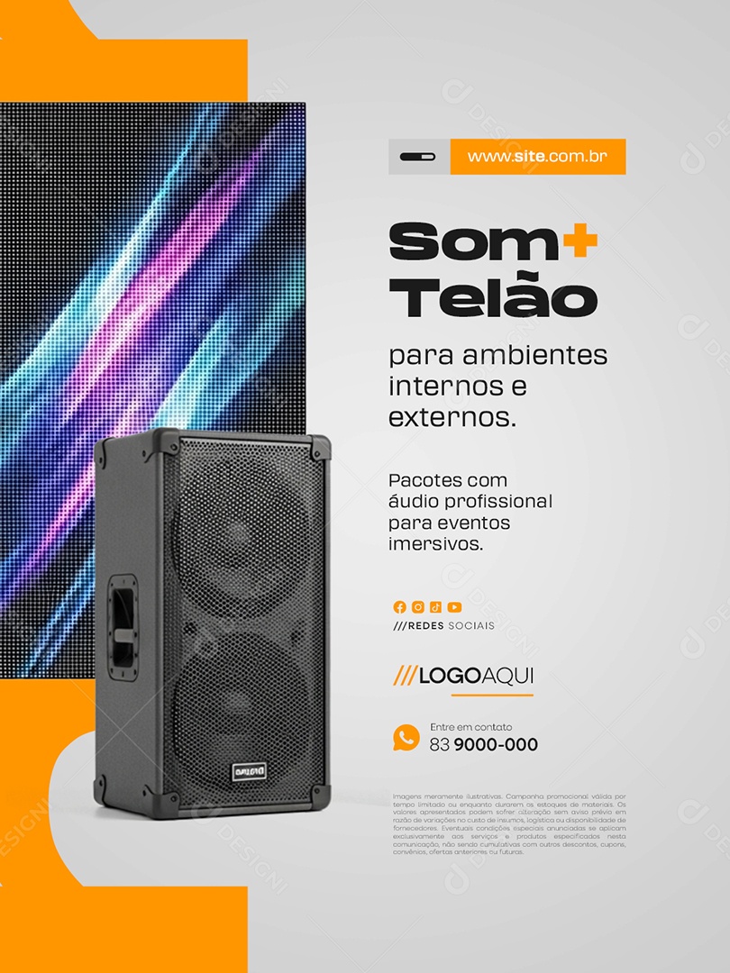 Telão Locação Som Telão para Ambientes Internos e Externos Social Media PSD Editável
