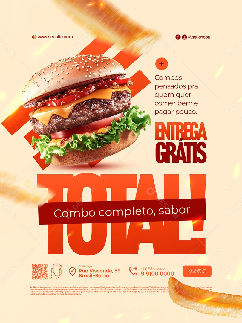 Lanchonete Entrega Grátis Combo Completo Total Social Media PSD Editável