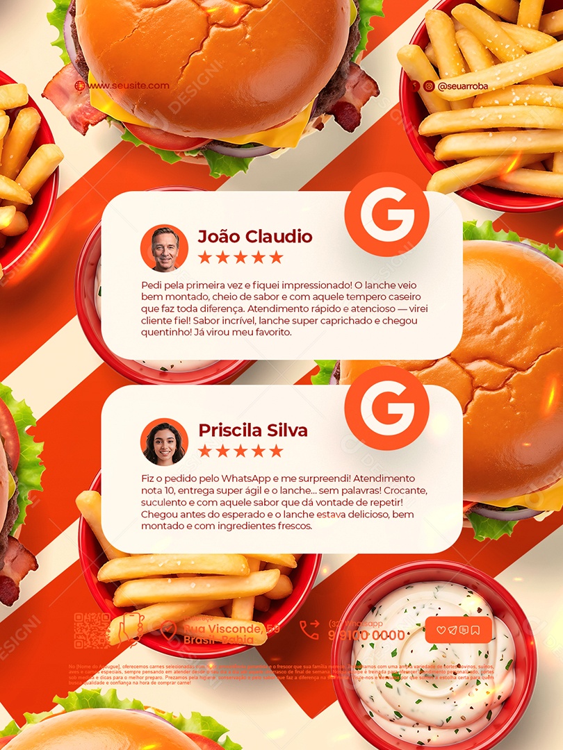 Lanchonete Feedback João Claudio Priscila Silva Social Media PSD Editável