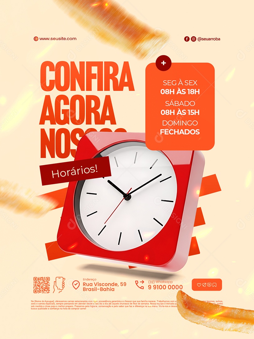 Lanchonete Confira Agora Nossos Horários Social Media PSD Editável