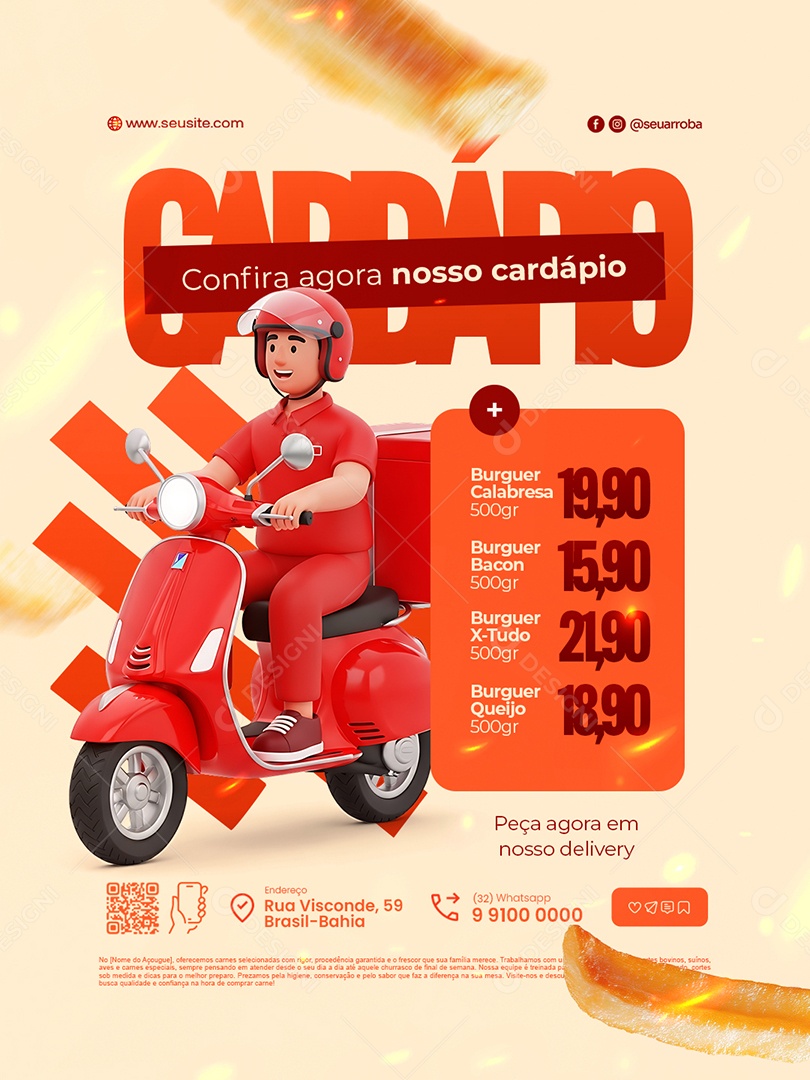 Lanchonete Confira Agora Nosso Cardápio Social Media PSD Editável