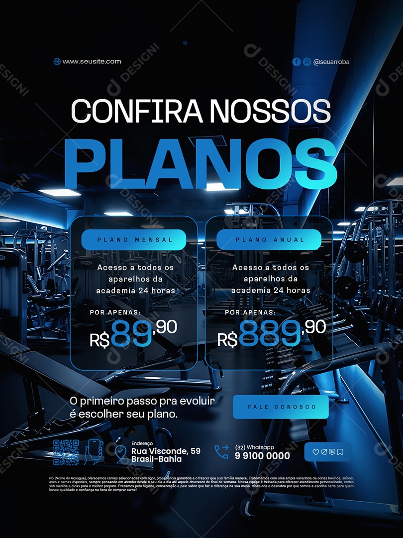 Academia Confira Nossos Planos Mensal e Anual Social Media PSD Editável