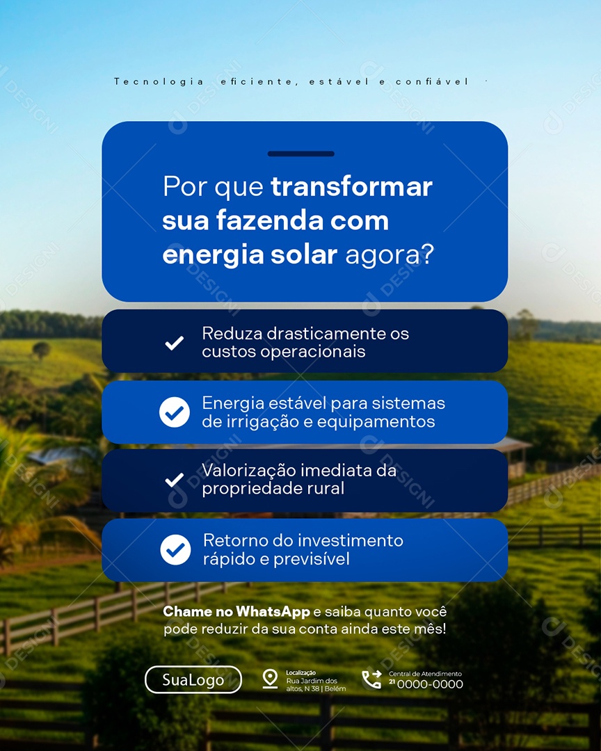 Energia Solar Tecnologia Eficiente Estável e Confiável Social Media PSD Editável