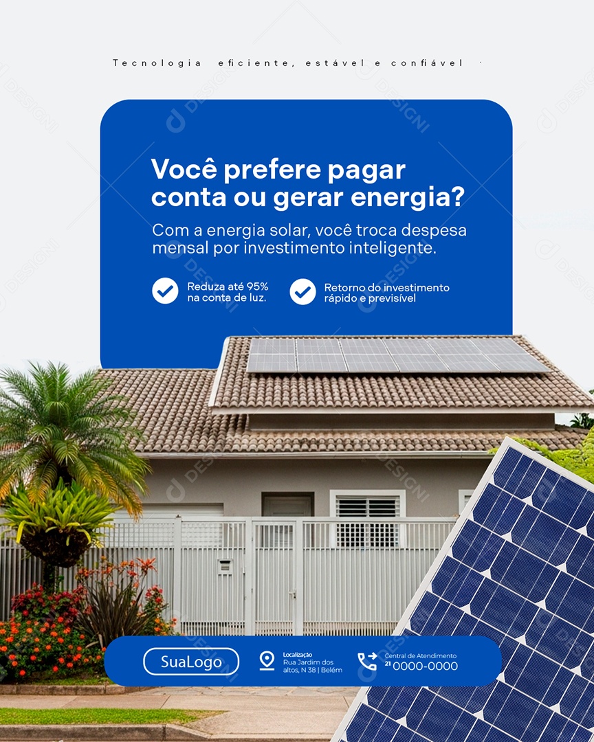 Energia Solar Você Prefere Pagar Conta ou Gerar Energia Social Media PSD Editável