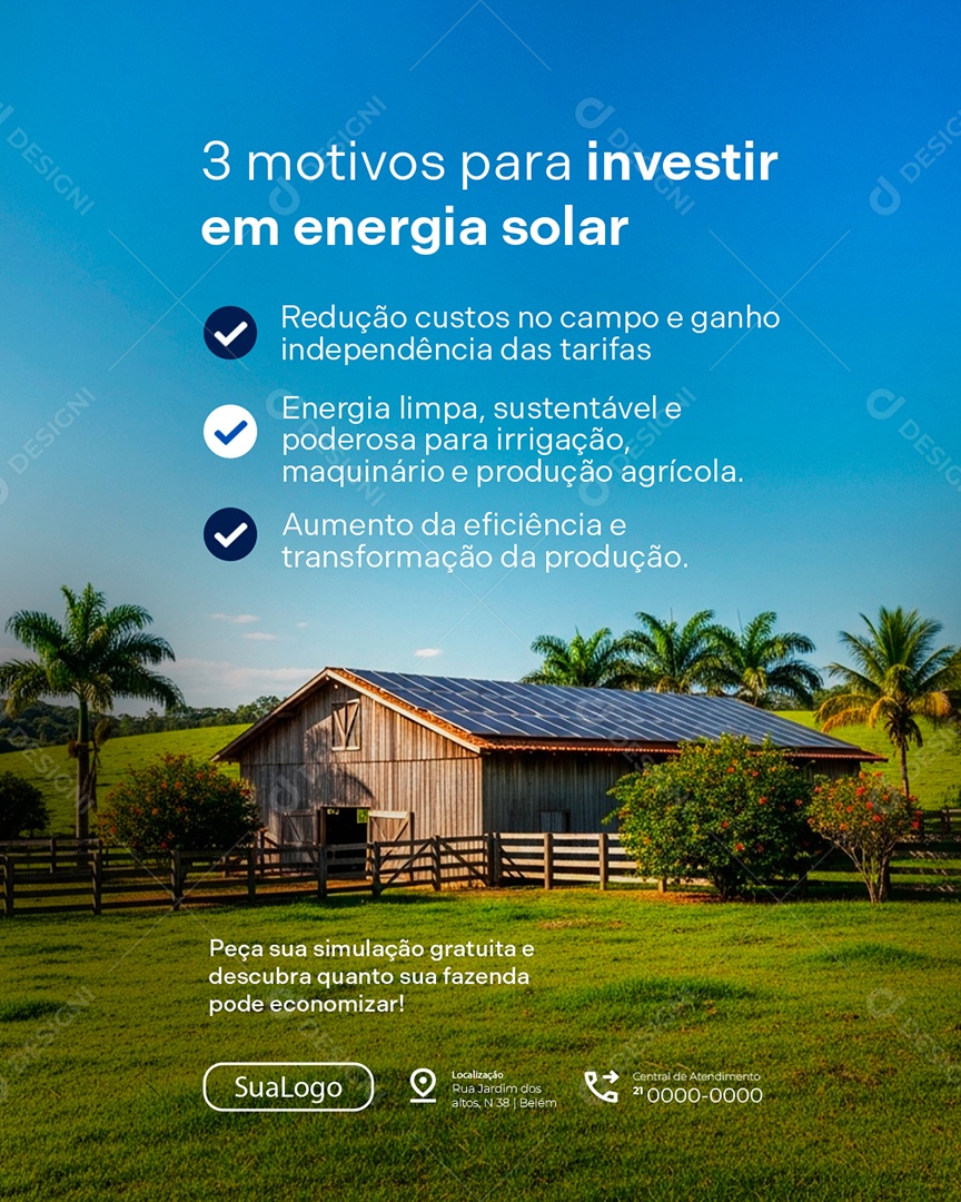 Social Media Três Motivos para Investir em Energia Solar PSD Editável