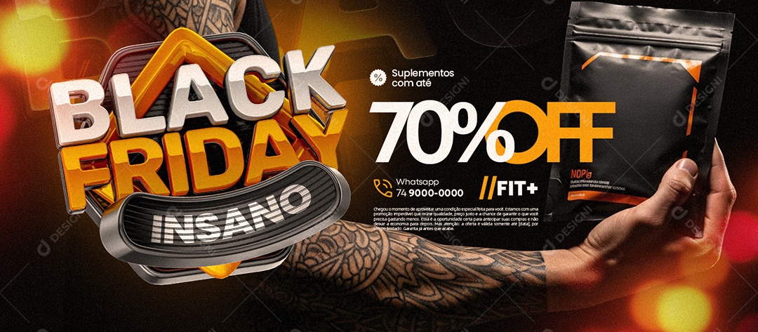 Banner Loja de Suplementos Black Friday Insano Suplementos com Até 70% Off Social Media PSD Editável