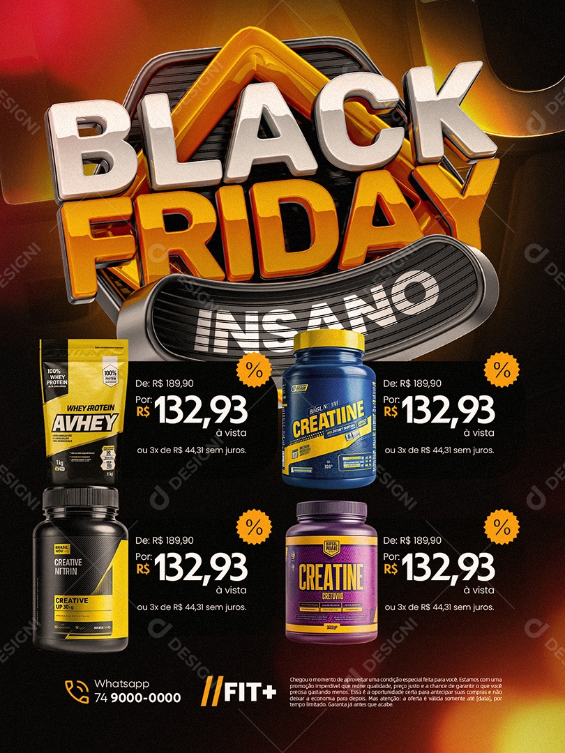 Loja de Suplementos Black Friday Encarte Insano Whey Creatina Social Media PSD Editável