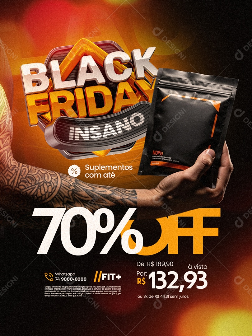 Loja de Suplementos Black Friday Insano Suplementos com Até 70% Off Social Media PSD Editável