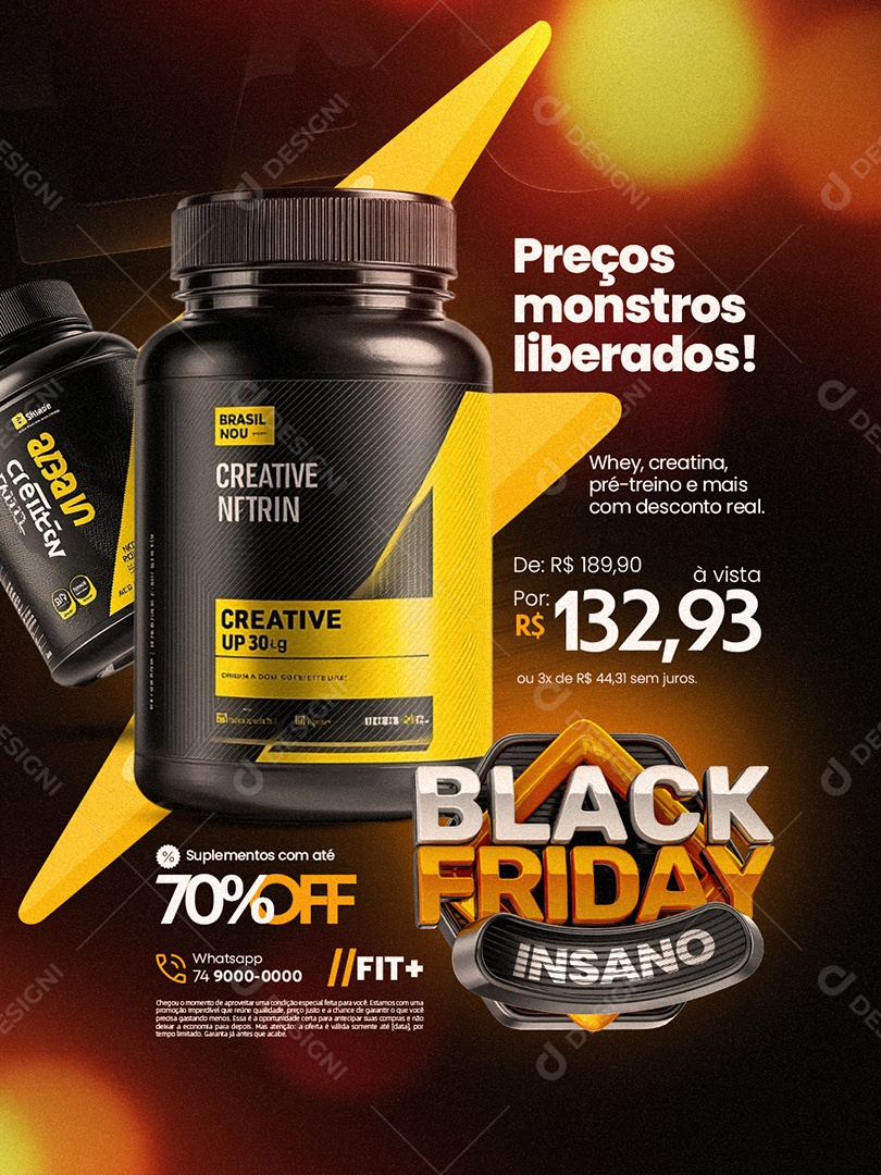 Loja de Suplementos Black Friday Insano Whey Creatina Social Media PSD Editável
