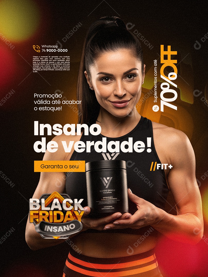 Loja de Suplementos Black Friday Insano Promoção Social Media PSD Editável