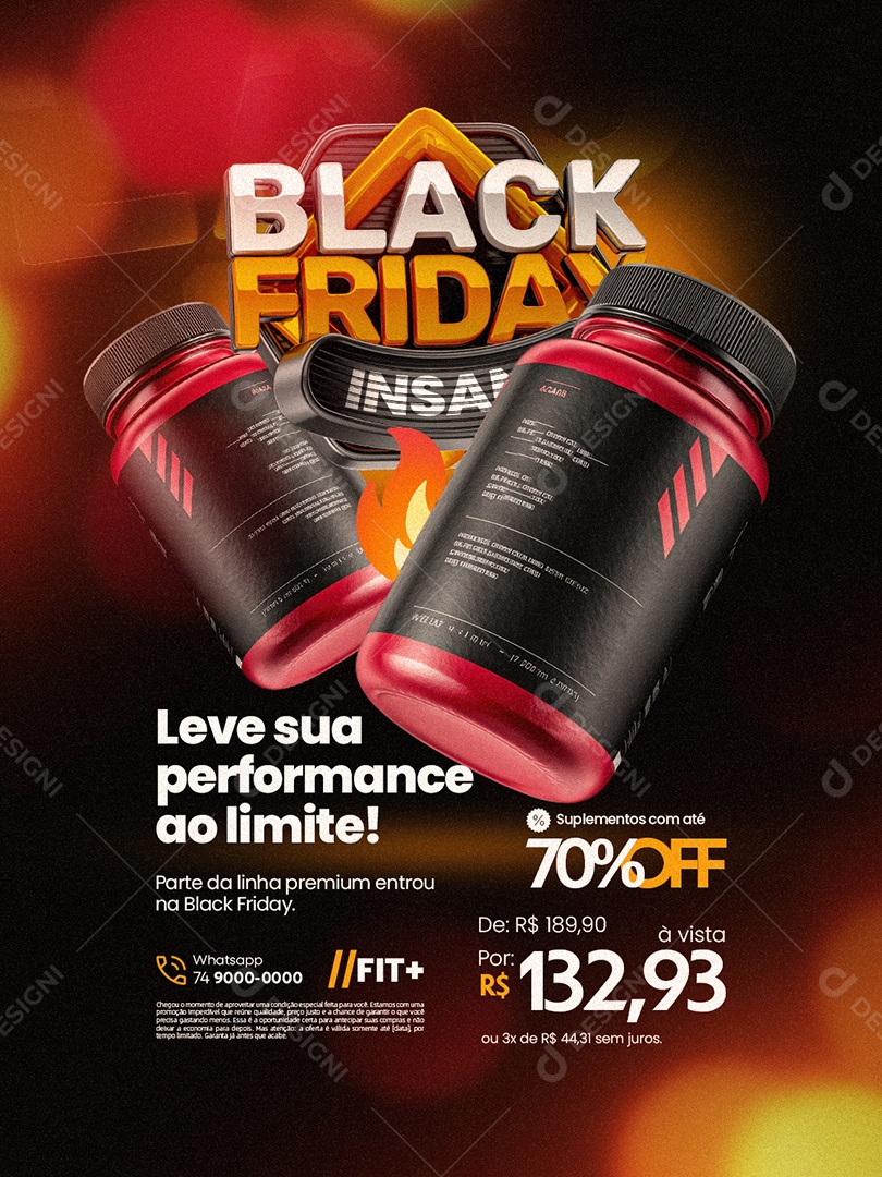 Loja de Suplementos Black Friday Insano Leve Sua Perfomance ao Limite Social Media PSD Editável