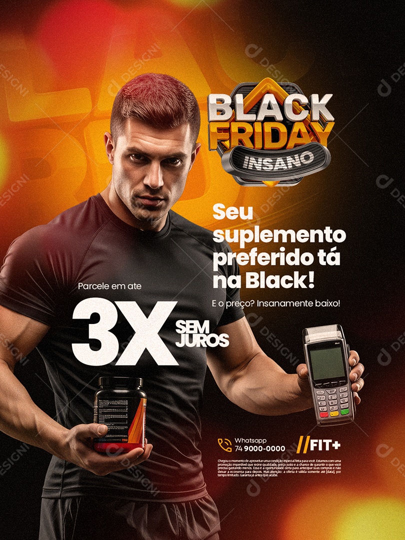 Loja de Suplementos Black Friday Insano Seu Suplemento Preferido Social Media PSD Editável