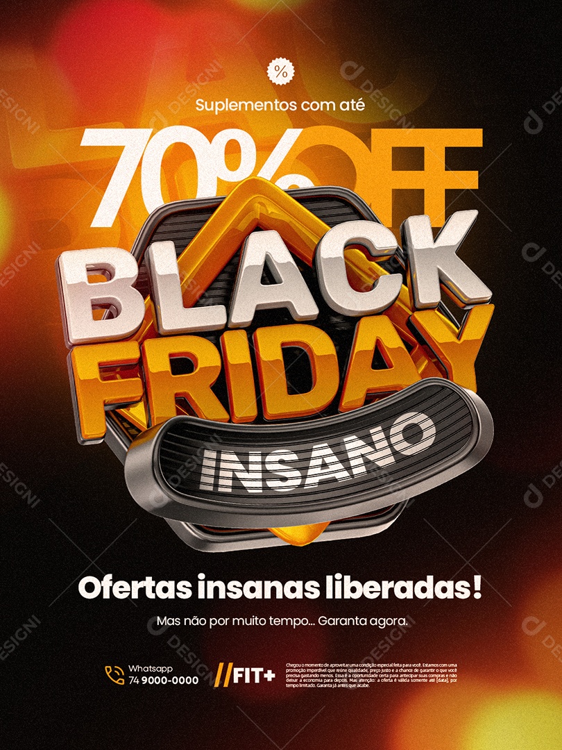 Loja de Suplementos Black Friday Insano Suplementos com Até 70% Off Social Media PSD Editável