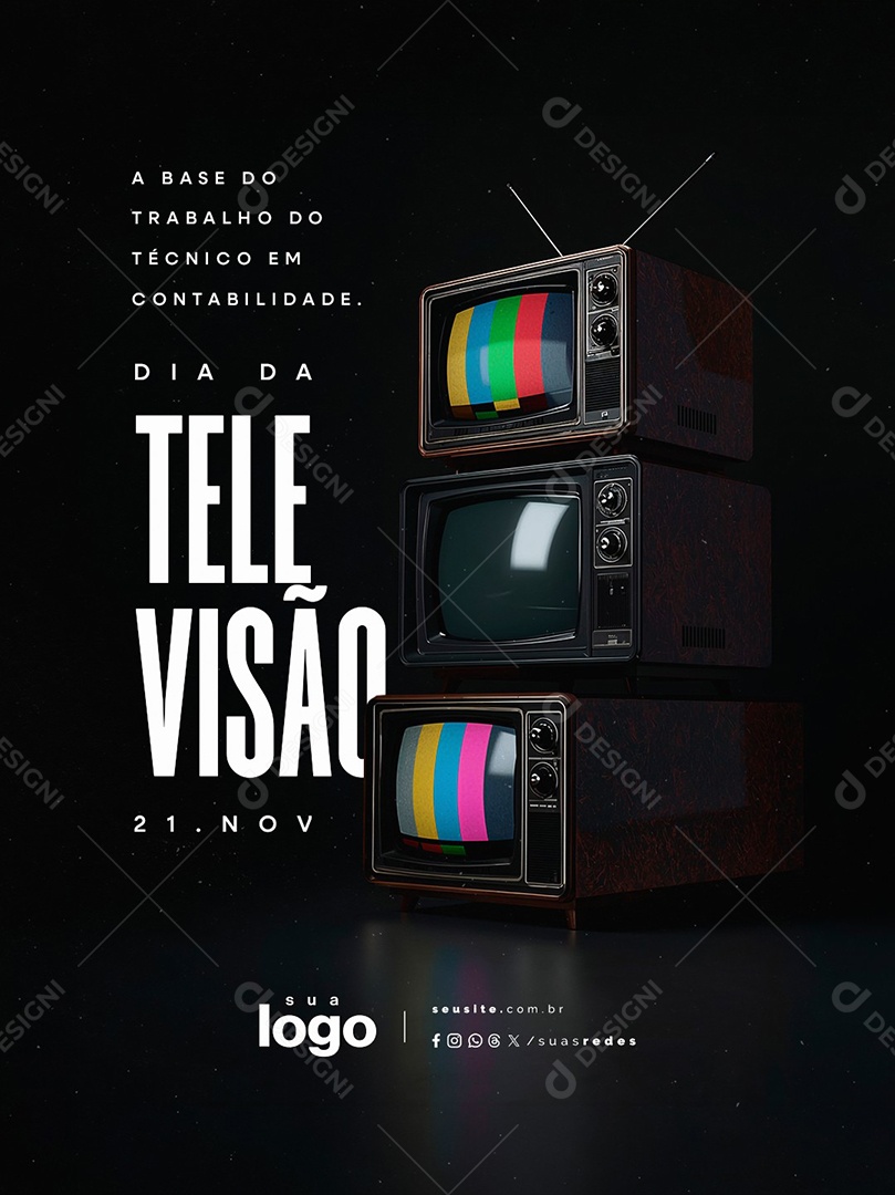 Feliz Dia da Televisão 21 de Novembro Social Media PSD Editável